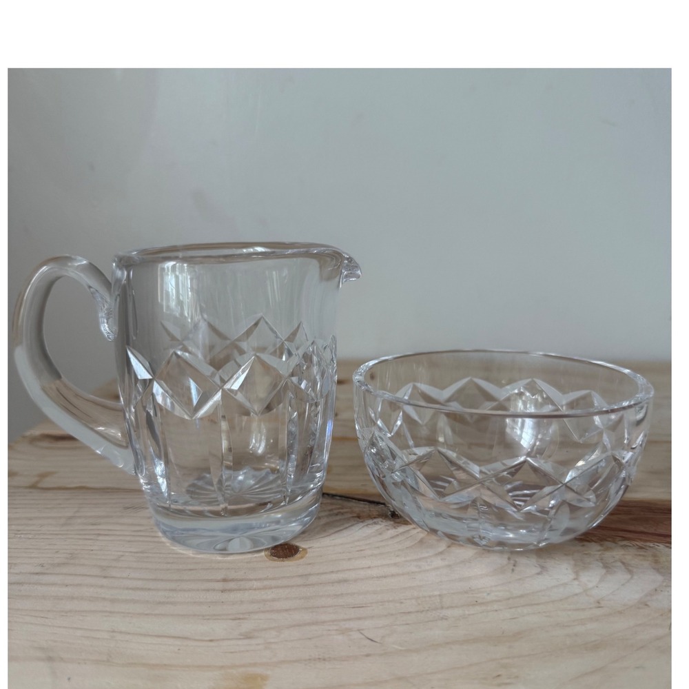 Waterford Crystal Creamer & Open Sugar Bowl Diamond Cut Lead Crystal Set